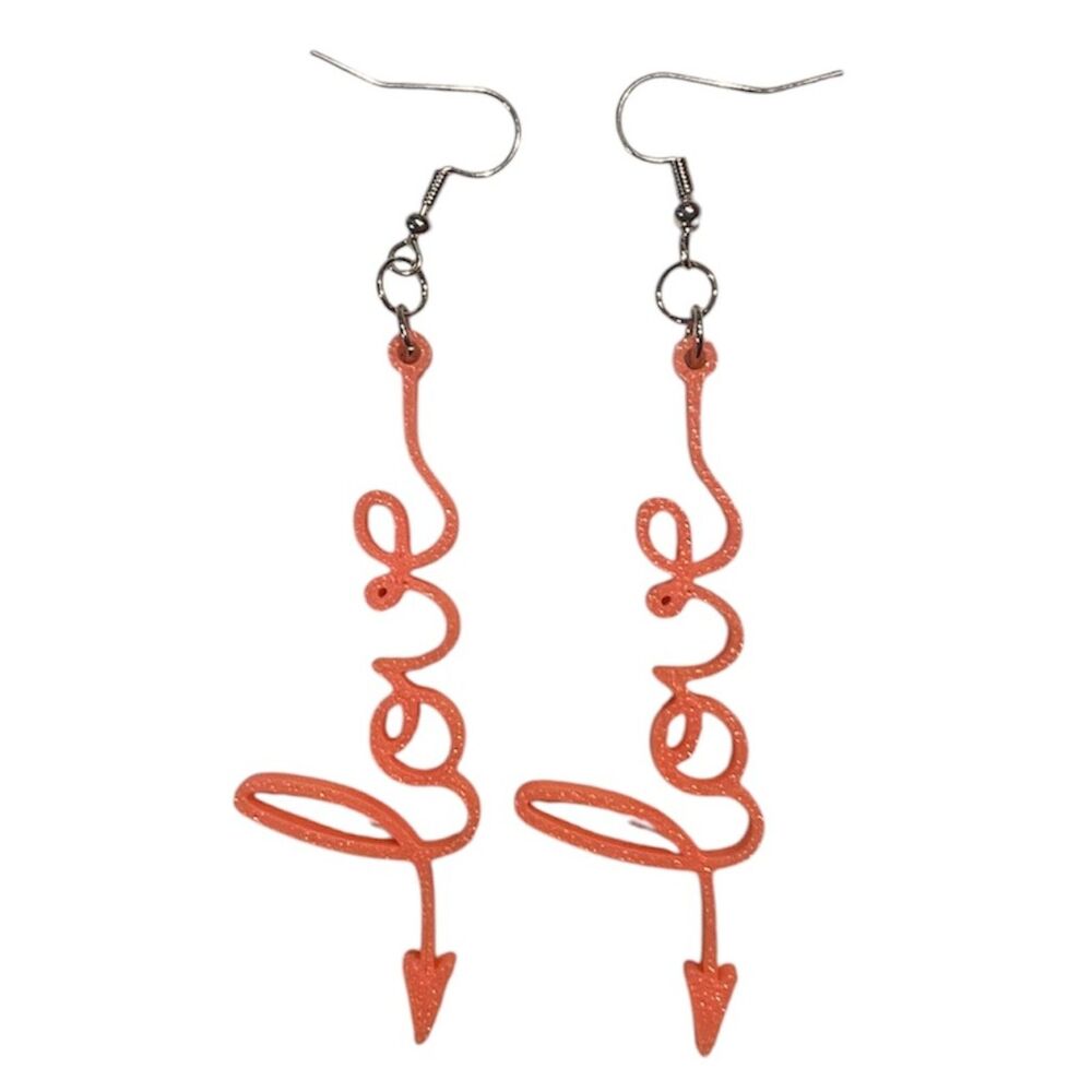 3D Printed Earrings - 2.5" x 0.9" Love Arrow - Pink - X012-14